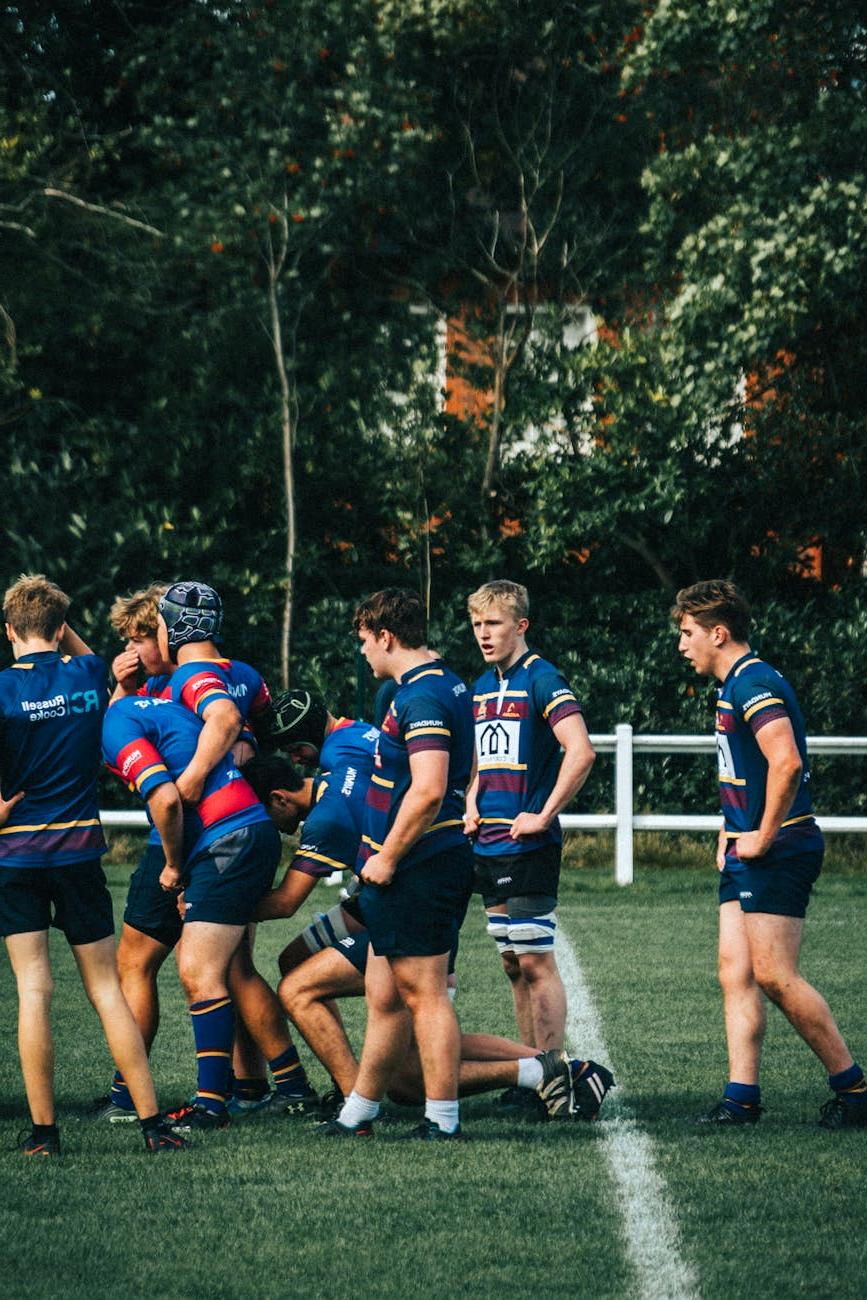 Rugby players scrumming during a training session